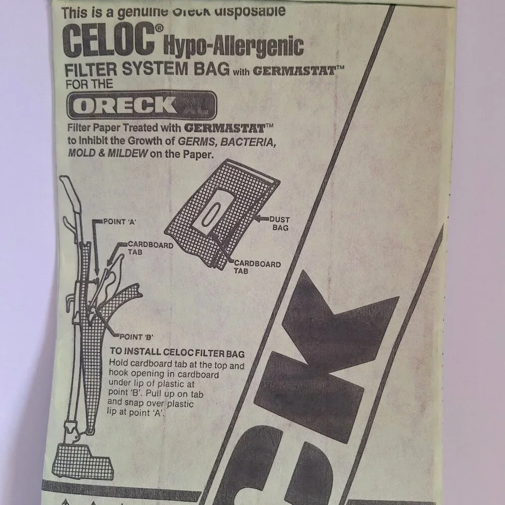 Oreck XL Vacuum Celoc Hypo-Allergenic 16 Disposable Filter Bags With Germastat - Picture 2 of 8